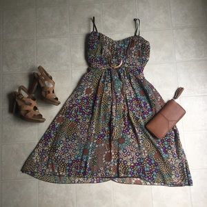 Brown Floral Chiffon Sundress with Pendant